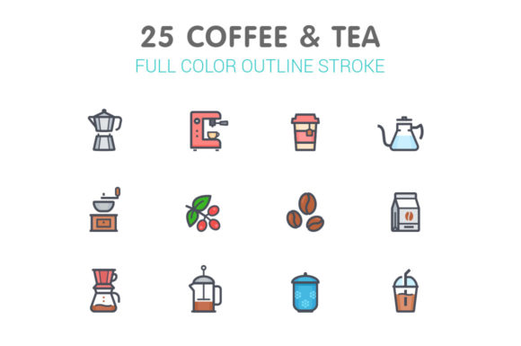 Coffee and Tea Line with Color Icon Graphics