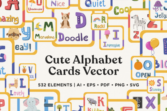 Cute Alphabet Cards Vector Pack: Graphics & Illustrations