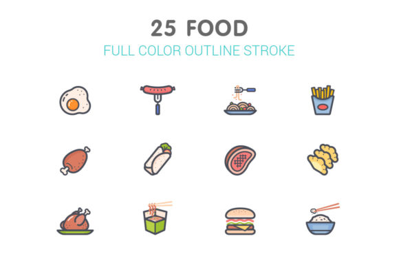Food Line with Color Icons: Graphics & Icons for Sellers