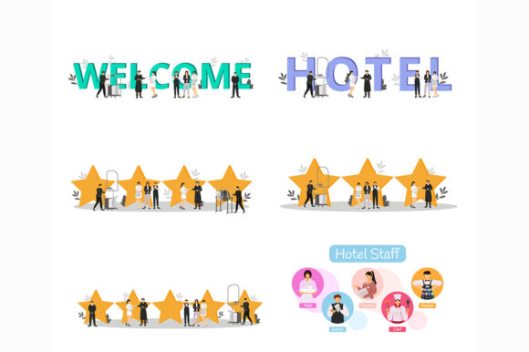 Hotel Staff Flat Color Vector Set Graphics