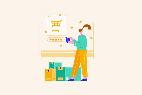 Women Shopping Online Vector Graphics